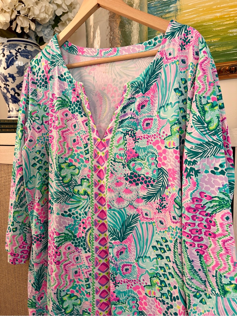 Lilly Pulitzer Pink & Green Printed V-Neck Swim Coverup Dress - Picture 6 of 6